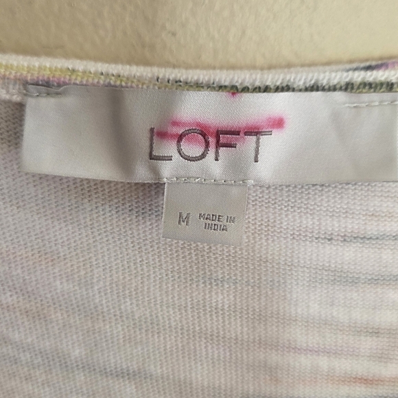 Loft | Colorful Striped Flounce Hem Button V-neck 100% Cotton Dress Size Medium - Picture 6 of 8